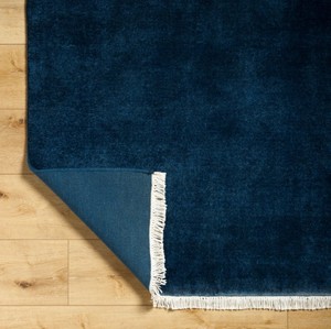 Modern <b>Blue</b> Solid Color Rectangle Area <b>Rug</b> Plush Tufted Wool Acrylic Non-Slip Latex Backing Living Room Use - Product Image 4