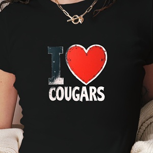 Camiseta corta de moda para mujer Heart I Love COUGARS - Product Image 1