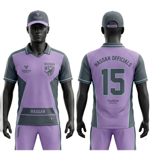 Maillot d'arbitre homme en tissu interlock polyester premium, respirant, anti-humidité, design violet-gris, logo personnalisé par sublimation - Product Image 1