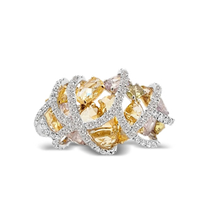 Luxury Women 18K Solid <b>Gold</b> <b>Cocktail</b> <b>Ring</b> Oval Cut Diamond Geometric Rhodium Plated Fine Jewelry - Product Image 2
