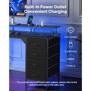 Scrivania per Computer Mobile da 47 Pollici con Luci LED e Prese di Corrente, Tavolo da Gaming con 4 Grandi Cassetti, Scrivania da Ufficio con Supporto per Monitor, Postazione di Studio - Product Image 4