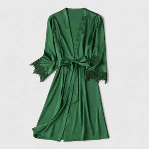 Premium <b>Womens</b> <b>Satin</b> <b>Robe</b> Set with Lace Trim Adjustable Waist Belt and Matching Nightdress for Sleepwear Wholesale and OEM - Product Image 5