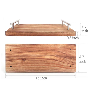Nouvelle arrivée Plateau de service en bois d'acacia fait à la main avec poignées en métal-Plateau plat décoratif polyvalent pour la maison et l'extérieur - Product Image 2