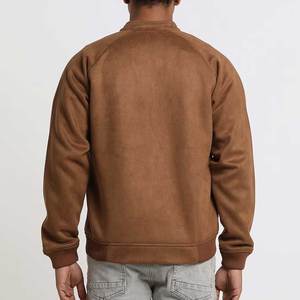 Men's Brown Suede Bomber <b>Jacket</b> Stand Collar Zipper Closure Casual Style Regular Fit Solid Color <b>Fleece</b> <b>Lining</b> Autumn Wear - Product Image 2
