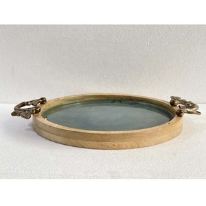 Round Meena Wood Tray With Handle Hotel Restaurant Super Market Wedding Bulk Quantity Hot Selling Export Quality Made in India - Product Image 2