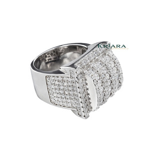 Bague de cocktail pour femme en argent 925 et moissanite, sertie pavé, style géométrique de luxe, pour soirée - Product Image 3