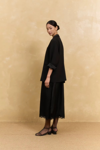 Regular Sleeve Buttons Loose Breathable Straight Side Slit Simple Yarn Dyed Stripes Front Logo Summer Casual Dresses - Product Image 3