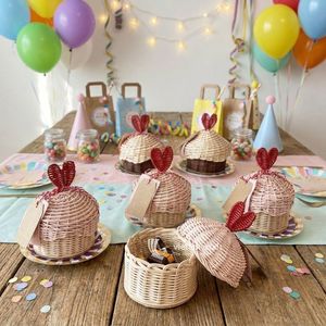 Mini Cupcake Shaped Wicker <b>Gift</b> Box with Handles Luxury Rattan Candy <b>Basket</b> Heart Lid Sustainable Party Favor Box Wedding Hamper - Product Image 2