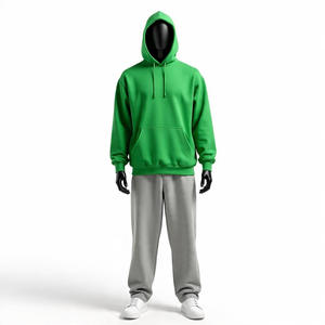 Men's <b>Green</b> Hooded Tracksuit Full Sleeve Casual Pants <b>Set</b> Breathable Midweight 100% Cotton Autumn Wear - Product Image 2