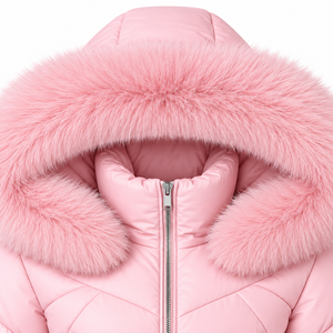 Chaqueta acolchada rosa personalizada para hombre con capucha, ribete de piel, cremallera, corte corto, acolchado grueso, transpirable, para invierno, con logo frontal - Product Image 3