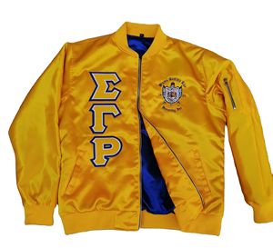 Chaqueta Bomber de Satén Divine Nine, con Bordado de Letras Griegas de la Hermandad Sigma Gamma Rho, Transpirable e Impermeable, Gran Venta - Product Image 3