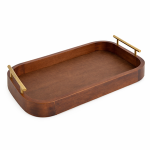 Plateau de service ovale en bois massif de luxe avec poignées en métal, plateau en bois fait main pour la cuisine, la salle à manger, la décoration d'hôtel - Product Image 1