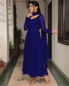 Vestido Anarkali Azul con Dupatta, Traje Tradicional Indio, Vestido Largo de Georgette para Bodas y Fiestas, Corte Regular para Mujer, Estampado Digital - Product Image 4