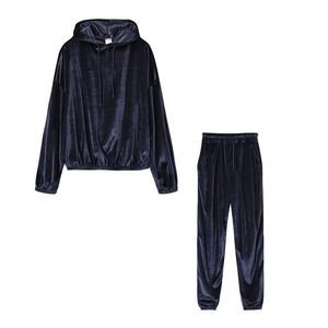 Unisex Orange <b>Velvet</b> <b>Tracksuit</b> Hooded Full Sleeve Casual Solid Color Drawstring Pants Set Adult Autumn Wear - Product Image 2