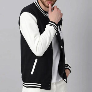 Blouson universitaire homme noir et blanc, imprimé lettre V, coupe droite, décontracté, coupe-vent d'hiver, col rond, simple boutonnage, 100% coton - Product Image 3