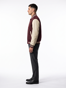 Chaqueta universitaria de béisbol para hombre con mangas de cuero, 440 gramos, bordado de chenilla, parches de lana y triple patchwork frontal - Product Image 2