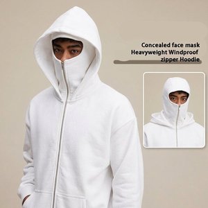 Sweat-shirt d'hiver pour homme personnalisé brodé avec capuche zippée et masque intégré, double couche, couleur unie, style streetwear, coupe décontractée, urbain - Product Image 6
