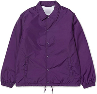 Veste Coach Unisexe Homme en Toile Polyester Violette avec Fermeture Boutonnée Cachée, Col Rabattu, Hiver, Imperméable, Logo Avant