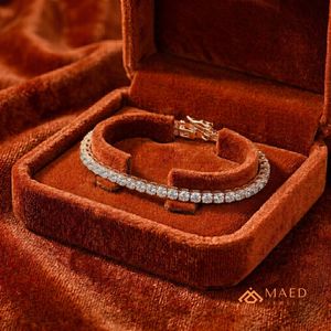 Pulsera de tenis estilo hip-hop de plata de ley chapada en oro rosa con moissanita de corte brillante redondo para mujer - Product Image 3
