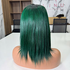 Prix de gros 100% brut vierge vietnamien humain dentelle courte perruque bonestraight couleur vert foncé Super Double Drawn Extensions de cheveux - Product Image 3
