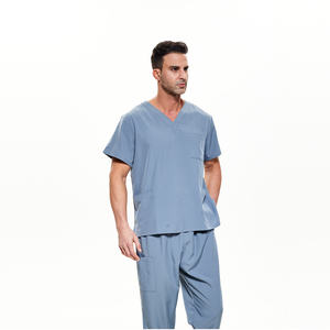 Conjuntos de Uniformes Médicos para Hombre de Hospital, de Algodón y Poliéster, Tejido de Punto, con Detección de Agujas, Fusión sin Costuras, Parte Superior y Pantalones - Product Image 3