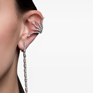 Boucles d'oreilles à clip en or blanc de luxe avec diamants en forme de plume, coupe marquise, bijoux de mariage pour femmes - Product Image 2