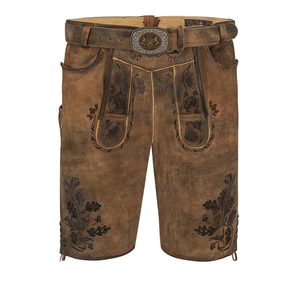 Shorts bavarois en cuir pour hommes, marron, motif floral brodé, taille haute, style vintage, pantalon traditionnel Trachten - Product Image 1