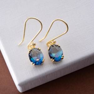Pendientes Colgantes de Tanzanita Azul Ovalados, Plata de Ley 925, Chapados en Oro de 14K, Joyería Colgante con Piedra de Nacimiento de Diciembre - Product Image 3