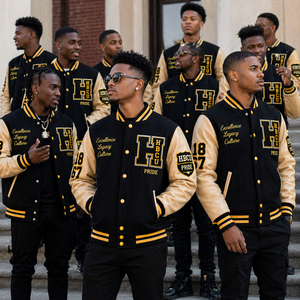 เสื้อแจ็คเก็ต Letterman HBCU สำหรับผู้ชาย แจ็คเก็ต Varsity คลาสสิก ปักโลโก้ได้ตามสั่ง ตัวเสื้อทำจากผ้าขนสัตว์ แขนเสื้อทำจากหนัง ขายส่งเสื้อแจ็คเก็ต Letterman HBCU แบบสั่งทำ - Product Image 4