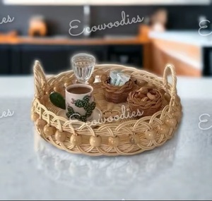 Unique Handmade Classic Single <b>Bamboo</b> Rattan Eco-Friendly Multifunction Decorative Serving Tray Handles for Tableware Beverage - Product Image 5