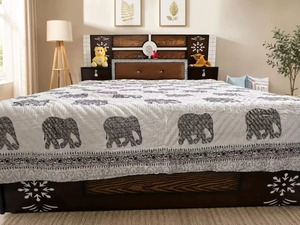 Artistic Elephant design Hand Block Print Cotton <b>Quilt</b> Jaipuri Razai Handmade Indian Boho Bedspread <b>Bedding</b> - Product Image 3