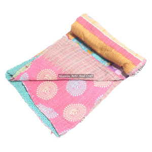 Indian Hand Decorative Kantha Cotton Bed Cover Indigo Cotton Kantha Bedding Kantha Boho <b>Bedspread</b> Indian Reversible Hand Stitch - Product Image 3