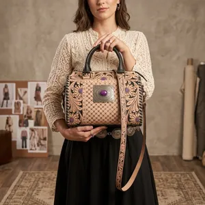 Vintage Women's <b>Handbag</b> Genuine Leather Bags Shoulder Bags Checkered Pattern Leather <b>Handbags</b> for Women - Product Image 2