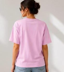 Camiseta Casual de Mujer, Cuello Redondo, Manga Corta, Corte Holgado, Color Rosa Sólido, Tejido de Punto Jersey, 100% Algodón, Para Todas las Temporadas, Largo Regular - Product Image 1