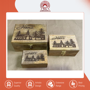 Exclusive Sale on Best Quality India Made Engraved Mango Wood <b>Box</b> Rectangle <b>Brown</b> Wooden <b>Storage</b> <b>Box</b> for Kitchen Use - Product Image 2