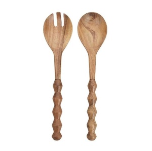 Ensemble de serveurs à pâtes en bois avec poignée torsadée, 2 pièces, ustensiles alimentaires - Product Image 2