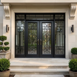 Portes d'entrée extérieures modernes en fer et verre sur mesure, résistantes à l'eau, par KHP - Product Image 3