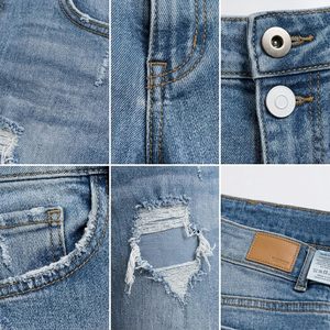 Women's Casual Breathable Printed Hot High Waist <b>Elastic</b> Waist Denim Shorts - Product Image 5