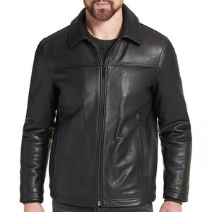 Chaqueta de Motociclista Impermeable de Piel de Oveja Negra para Hombre, Cierre de Cremallera, Corte Ajustado, Manga Regular, Sin Cuello, Ropa de Invierno - Product Image 6