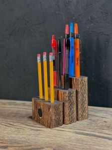 Accessoire de bureau en bois pour espaces de travail organisés, porte-crayons en bois de fabrication fine, support de bureau multifonctionnel en bois, porte-stylos en bois - Product Image 3