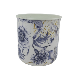 Jardinière classique avec motif floral bleu, finition émaillée pour l'intérieur - Product Image 1