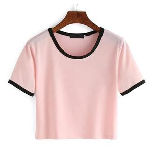 เสื้อยืดคัสตอมริงเกอร์ผู้ชาย สีเทา ฟ้า ชมพู แขนสั้น คอปกและปลายแขนเสื้อสีดำตัดกัน ผ้าฝ้าย สไตล์ลำลอง สตรีทแวร์ - Product Image 2