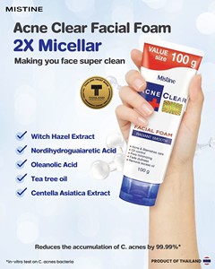 Espuma Facial Acne Clear de Mistine, 100 g. - Product Image 1