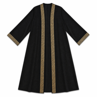 Abaya noire tricotée sur mesure pour femmes, broderie dorée, devant ouvert, manches longues, tenue modeste musulmane du Moyen-Orient, OEM