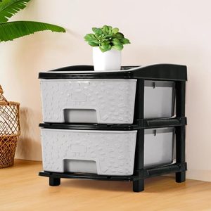 Organizador de Almacenamiento de Plástico de 2 Niveles con Cajones Extraíbles, Armario Apilable para Escritorio, Estante de Almacenamiento para Sala de Estar, Estante Metálico para Cocina - Product Image 1