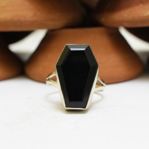 Black <b>Onyx</b> Pave Setting 925 Sterling Silver Handmade Coffin Shape Gothic Vintage Wedding Party Statement <b>Ring</b> Unisex - Product Image 5