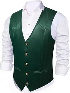Chaleco de Cuero Verde Retro sin Mangas para Hombre con Cierre de Botones, Estilo Casual Inspirado en el Oeste, Proveedor Mayorista - Product Image 2