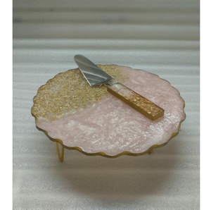 Pink Epoxy Resin & Gold Glitter Creative <b>Cake</b> Stand With Elegant Resin <b>Server</b> For Hotel Table Use At Lowest Price - Product Image 1
