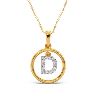 Collier pendentif en or avec lettre initiale D suspendue dans un cercle de diamants - Product Image 3