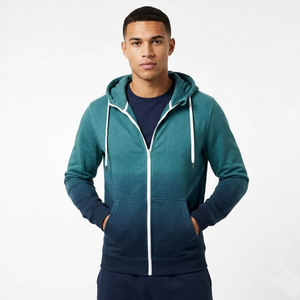 Custom Two-Tone Full Zip Hoodie for Men | Premium Cotton Fleece Gradient Zip-Up Hoodie | OEM ODM Streetwear Sweatshirt - Product Image 1